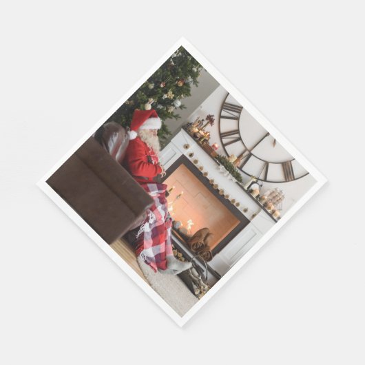 Vrolijk kerstwapen en Cozy Fireplace Santa Servet (Hoek)