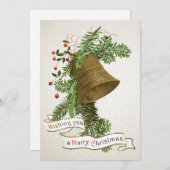 Vrolijk Kerstwens  Bell Evergreen Berry Feestdagenkaart (Voorkant / Achterkant)