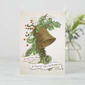 Vrolijk Kerstwens  Bell Evergreen Berry Feestdagenkaart (Staand voorkant)