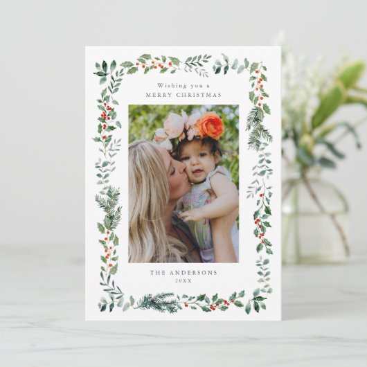 Vrolijk Kerstwens Foto Feestdagenkaart (Staand voorkant)