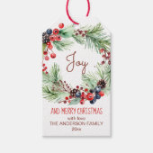 Vrolijk kerstwinter bessen dennen krans cadeaulabel (Voorkant)