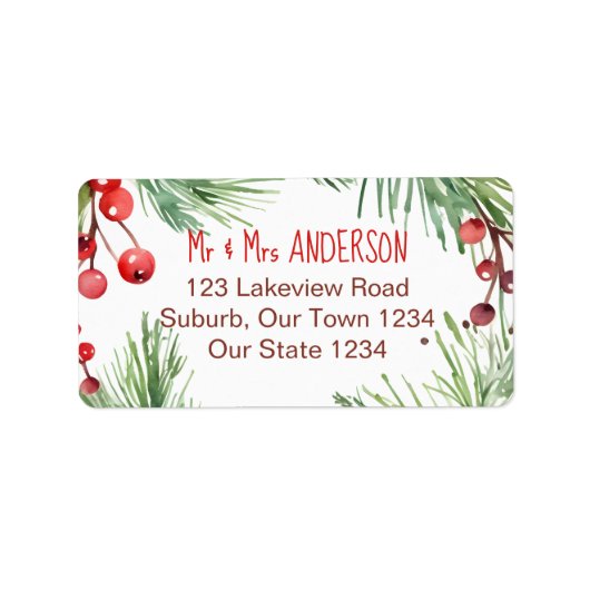 Vrolijk kerstwinter bessen dennen krans etiket (Voorkant)