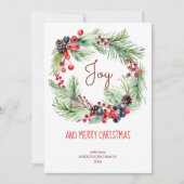 Vrolijk kerstwinter bessen dennen krans feestdagenkaart (Voorkant)