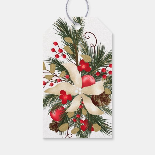 Vrolijk kerstwinter bloemenboeket waterverf cadeaulabel (Achterkant)