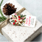 Vrolijk kerstwinter bloemenboeket waterverf cadeaulabel