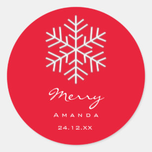 Vrolijk kerstwinter minimalisme rode sneeuwvlok ronde sticker