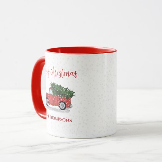 Vrolijk kerstwinter rustieke rode vrachtwagen Scha Mok (Voorkant links)