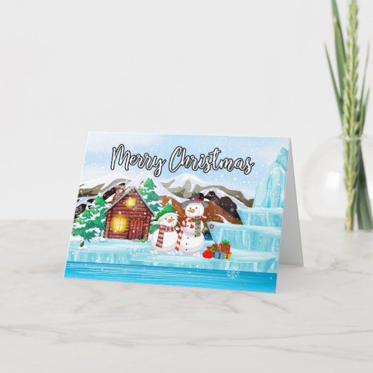 Vrolijk kerstwinter sneeuwpoppen paar feestdagen kaart (Voorkant)