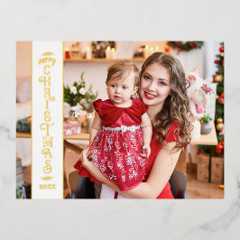Vrolijk kerstwit 2 foto's familie goud folie feestdagen briefkaart