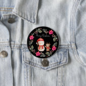 Vrolijk kerstwit Beer en kleine dijk Ronde Button 7,6 Cm (In situ)