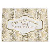 Vrolijk kerstwit en gouden Floral Paisley 2 Large Cadeautasje (Voorkant)