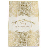Vrolijk kerstwit en gouden Floral Paisley Lace Medium Cadeauzakje (Achterkant)