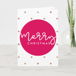 Vrolijk kerstwit en roze met gouden look Stippen Feestdagen Kaart