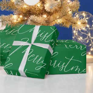 Vrolijk kerstwit handgeschreven tekst, groen cadeaupapier