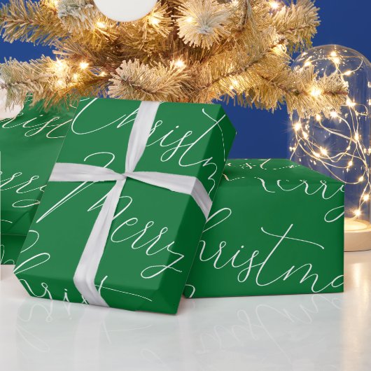 Vrolijk kerstwit handgeschreven tekst, groen cadeaupapier (Feestdagen)