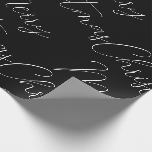 Vrolijk kerstwit handgeschreven tekst, zwart cadeaupapier (Hoek)