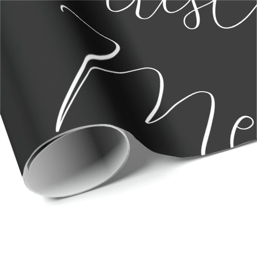 Vrolijk kerstwit handgeschreven tekst, zwart cadeaupapier (Rol Hoek)