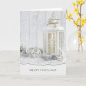 Vrolijk kerstwit kaarsenlantaarn met versiering kaart (Gele Bloem)