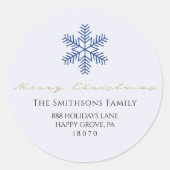 Vrolijk kerstwit marineschip grijs RSVP Snowflakes Ronde Sticker (Voorkant)