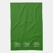 Vrolijk kerstwit op groene retro typografie theedoek (Verticaal)