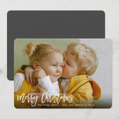 Vrolijk kerstwit penseelscript foto feestdagenkaart (Voorkant / Achterkant)