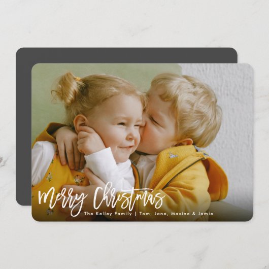 Vrolijk kerstwit penseelscript foto feestdagenkaart (Voorkant / Achterkant)