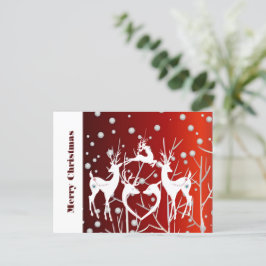 Vrolijk kerstwit rendiertje Elegant Red Custom Briefkaart