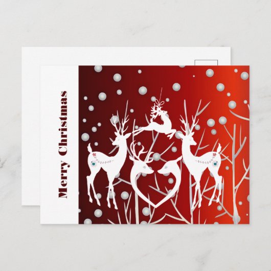 Vrolijk kerstwit rendiertje Elegant Red Custom Briefkaart (Voorkant / Achterkant)