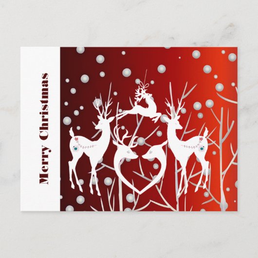 Vrolijk kerstwit rendiertje Elegant Red Custom Briefkaart (Voorkant)