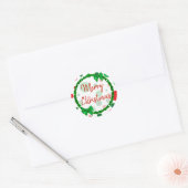 Vrolijk kerstwit, rode groene pooldots ronde sticker (Envelop)