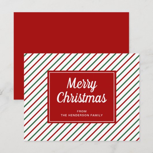 Vrolijk kerstwit rood gestreept briefkaart (Voorkant / Achterkant)