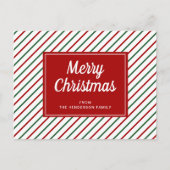 Vrolijk kerstwit rood gestreept briefkaart (Voorkant)