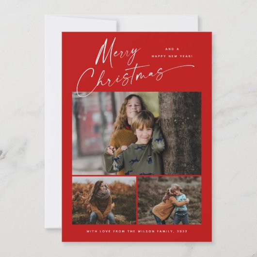 Vrolijk kerstwit script 3 Foto Collage Feestdagenkaart (Voorkant)
