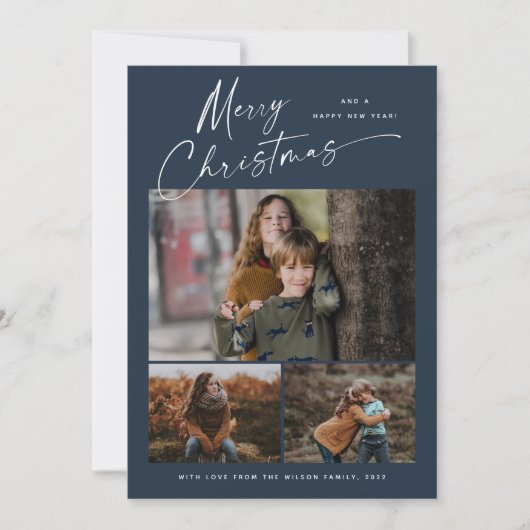 Vrolijk kerstwit script 3 Foto Collage Feestdagenkaart (Voorkant)