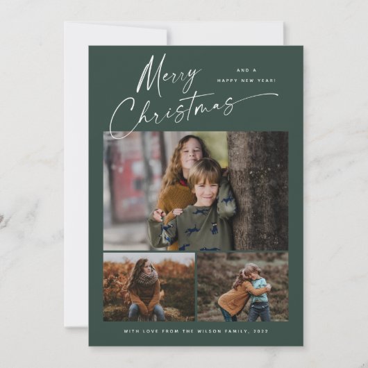 Vrolijk kerstwit script 3 Foto Collage Feestdagenkaart (Voorkant)