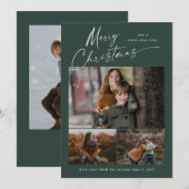 Vrolijk kerstwit script 3 Foto Collage Feestdagenkaart (Voorkant / Achterkant)