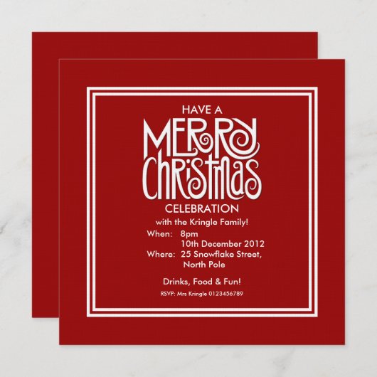 Vrolijk kerstwit thema Uitnodiging (Voorkant / Achterkant)