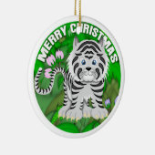 Vrolijk kerstwit tijger keramisch ornament (Rechts)