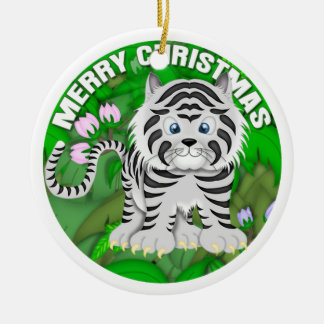 Vrolijk kerstwit tijger keramisch ornament