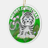 Vrolijk kerstwit tijger keramisch ornament (Links)