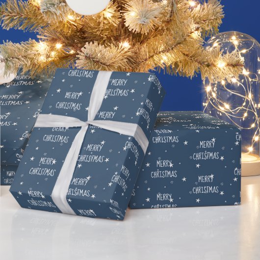 Vrolijk kerstwitte sterren cadeaupapier (Feestdagen)