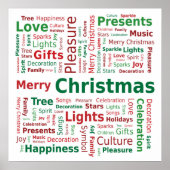 Vrolijk kerstwoord Cloud in groene rode kleuren Poster (Voorkant)