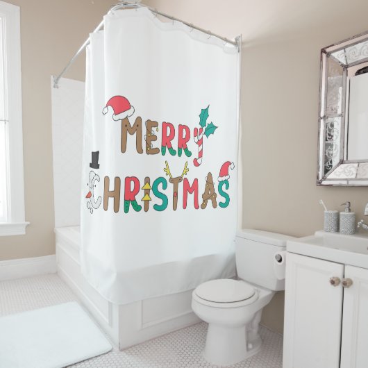 Vrolijk kerstwoord element douchegordijn (In situ)