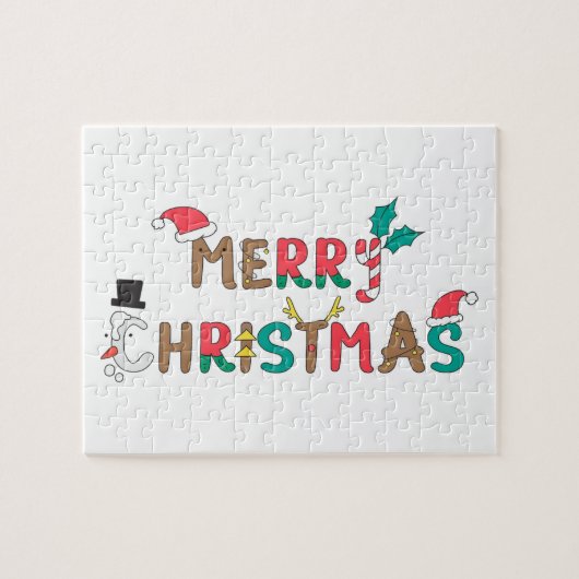 Vrolijk kerstwoord element legpuzzel (Horizontaal)