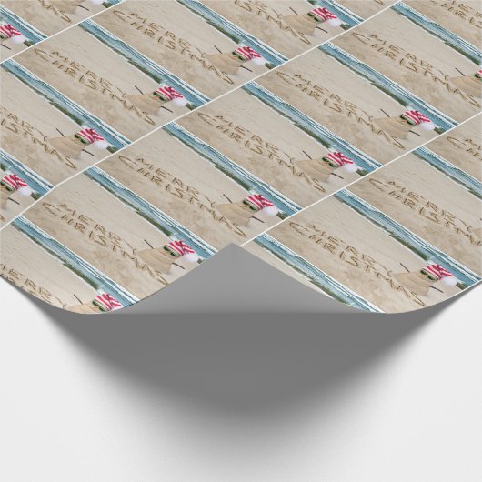 Vrolijk kerstzand man op het strand cadeaupapier (Hoek)