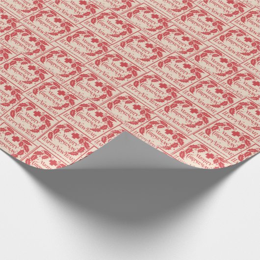  Vrolijk Kerstzegel Rode Collage Ephemera Cadeaupapier (Hoek)