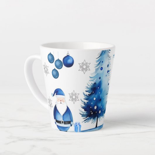 Vrolijk kerstzilver & blauw Japandi Waterverf Latte Mok (Linkerhoek)