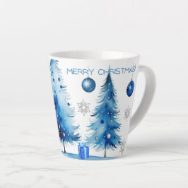 Vrolijk kerstzilver & blauw Japandi Waterverf Latte Mok