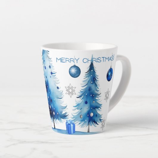 Vrolijk kerstzilver & blauw Japandi Waterverf Latte Mok (Rechterhoek)