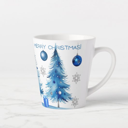 Vrolijk kerstzilver & blauw Japandi Waterverf Latte Mok (Rechts)